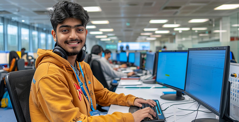 Student working at a research center computer station