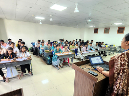 Students in a smart classroom with modern infrastructure