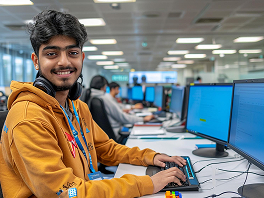 Student working at a research center computer station